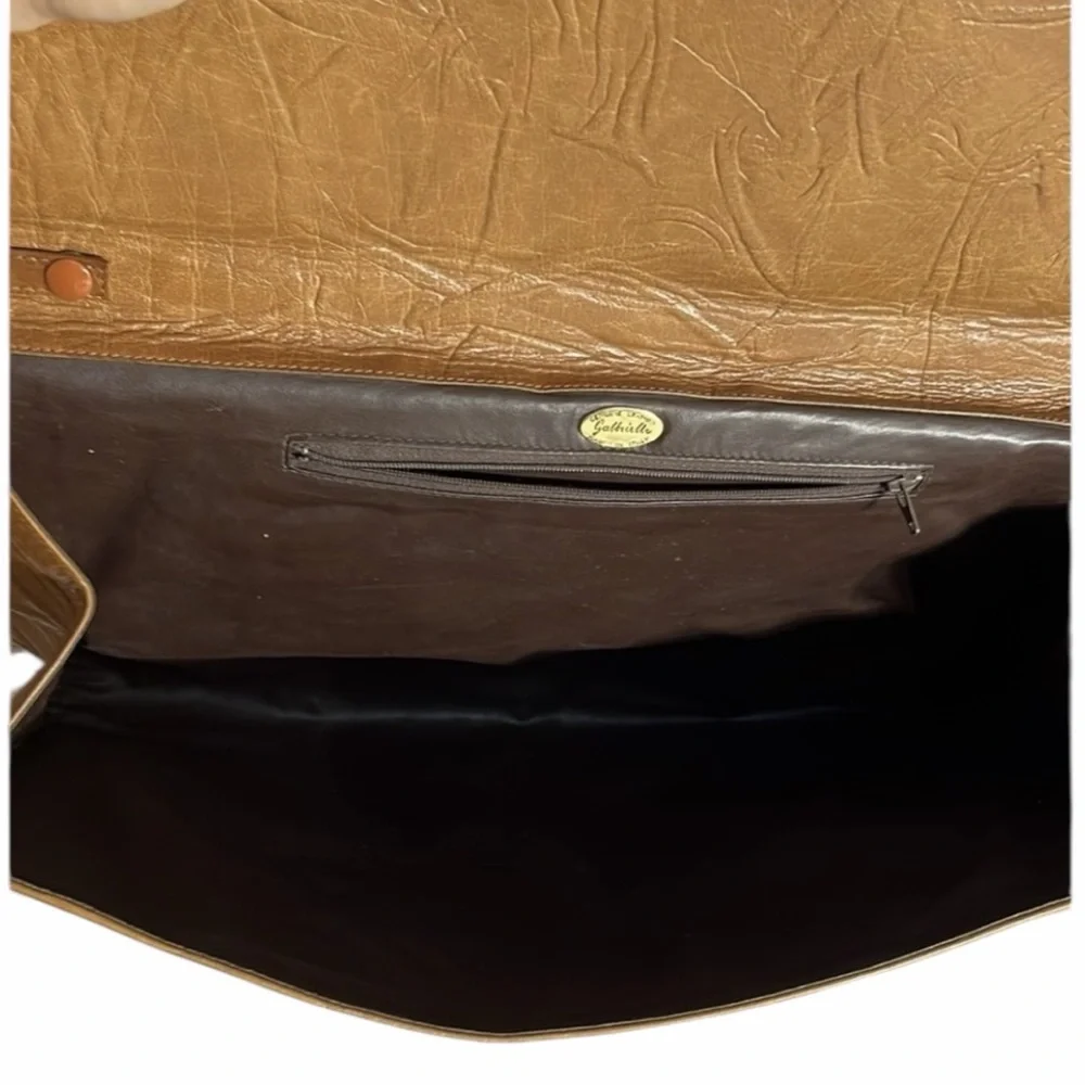 Gabriella cognac Brown leather animal print envelope crossbody bag communter bag